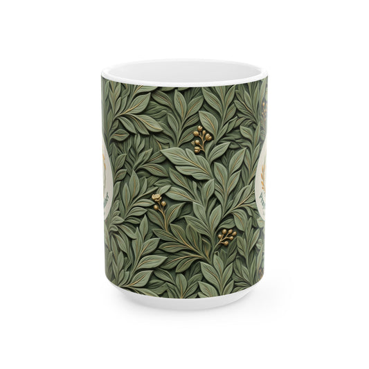 Botanical Leaves Ceramic Mug – Green Foliage Coffee Cup (11oz/15oz)