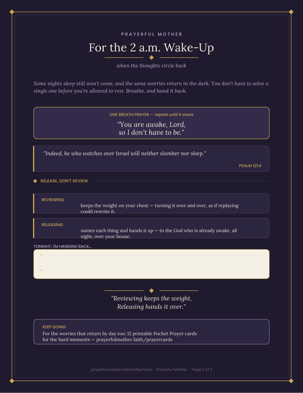 Evening Wind-Down โ Free Printable Bedside Prayer Card for Anxious Nights (Psalm 4:8)