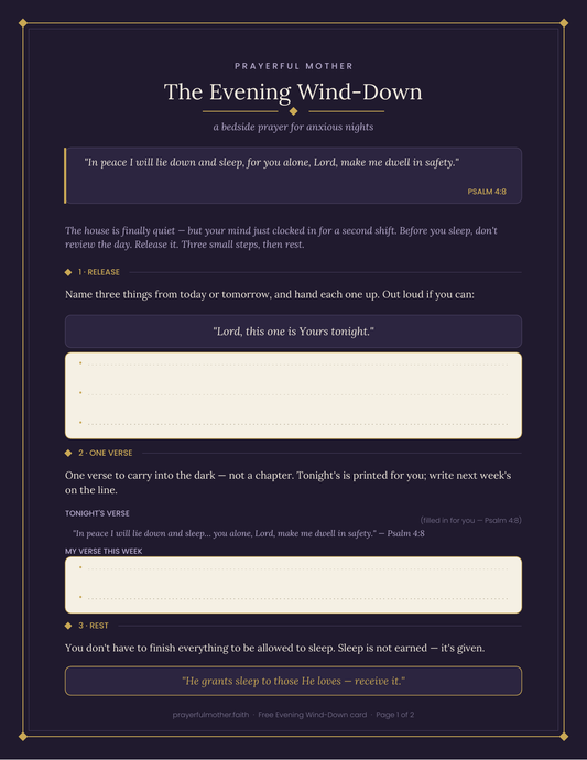 Evening Wind-Down — Free Printable Bedside Prayer Card for Anxious Nights (Psalm 4:8)