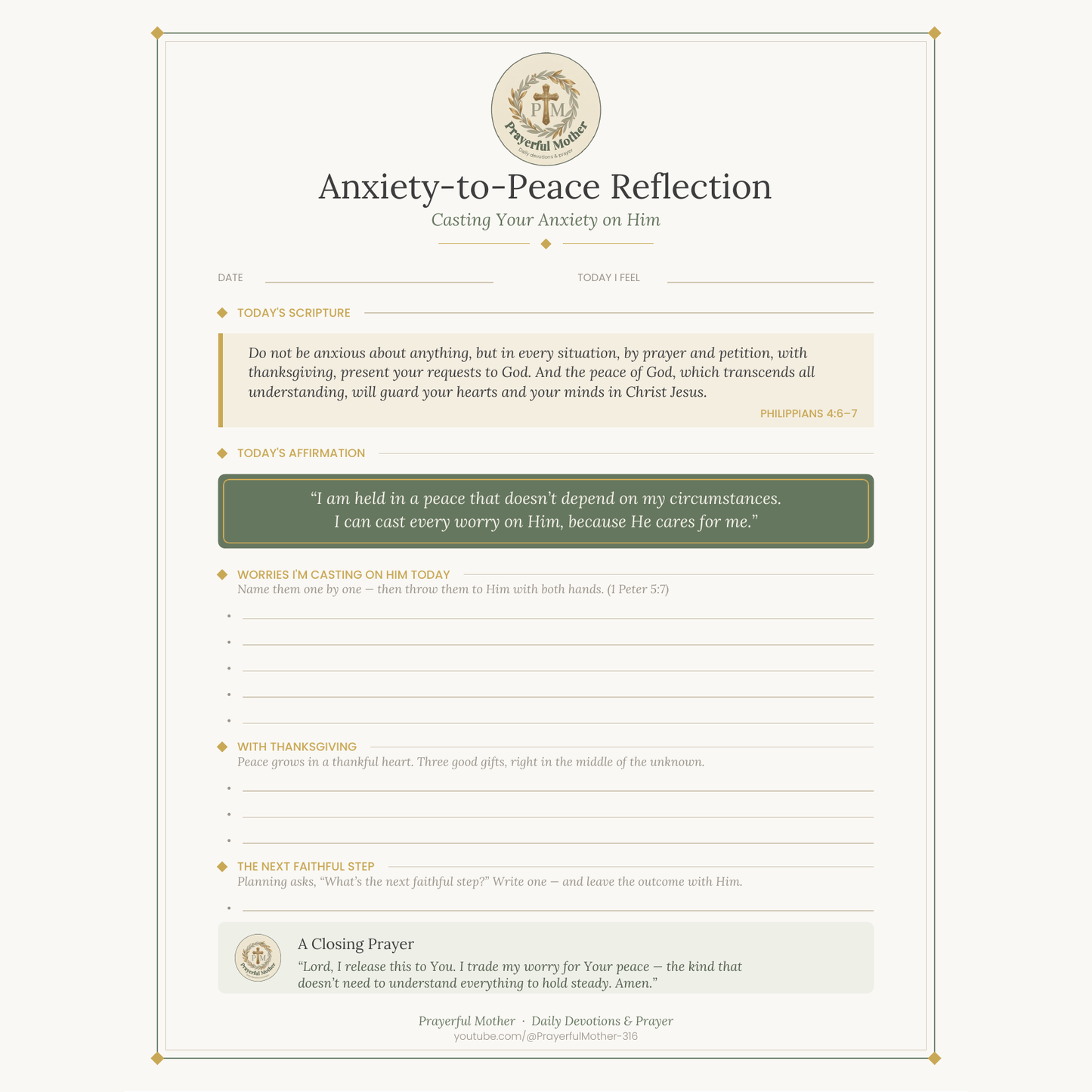 Anxiety-to-Peace Reflection - Casting Your Anxiety on Him