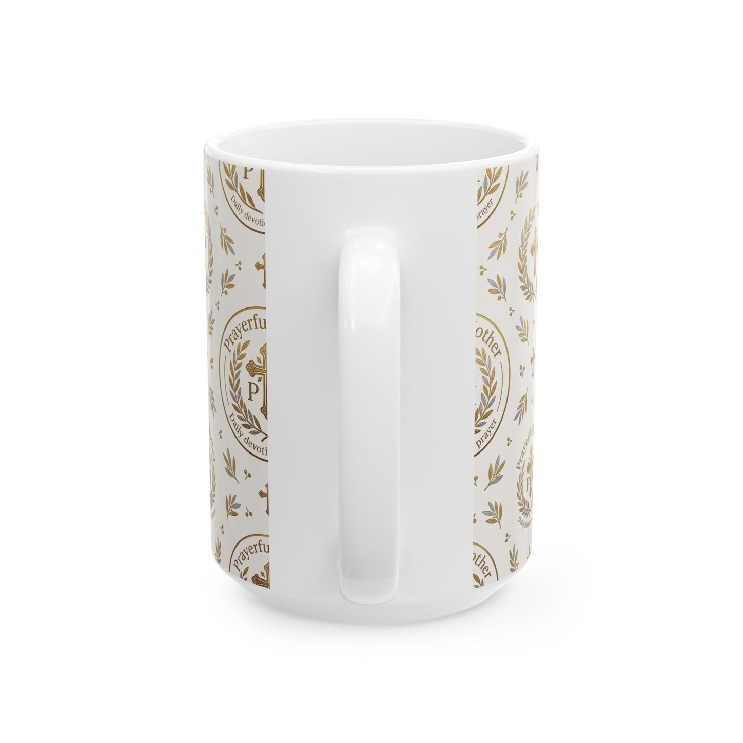 Religious Gold Crest Ceramic Mug (11oz & 15oz) — 'Prayerful Mother' Pattern