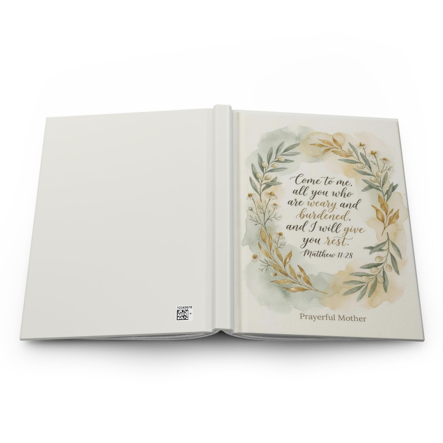 Prayerful Mother Hardcover Journal — "Come to me, all you who are weary" Bible Verse Notebook