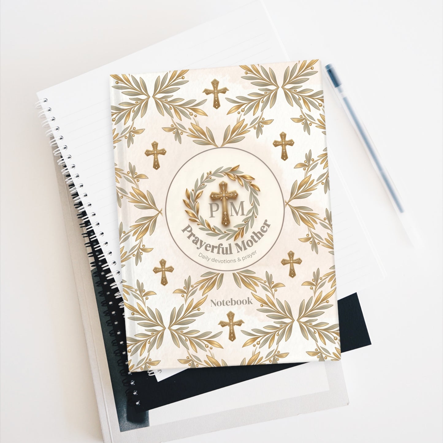 Prayerful Mother Ruled Journal — Floral Cross Notebook for Devotional Notes