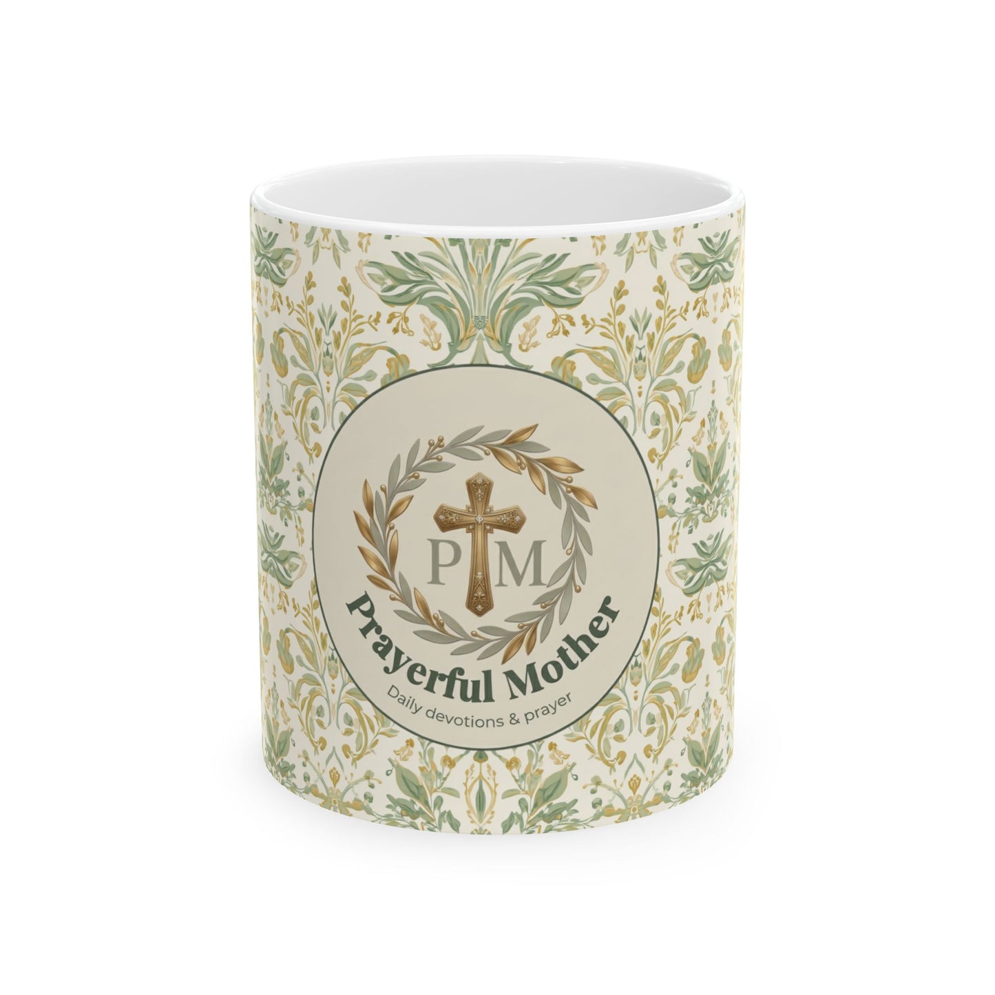 Prayerful Mother Ceramic Mug — Floral Cross Design (11oz & 15oz)