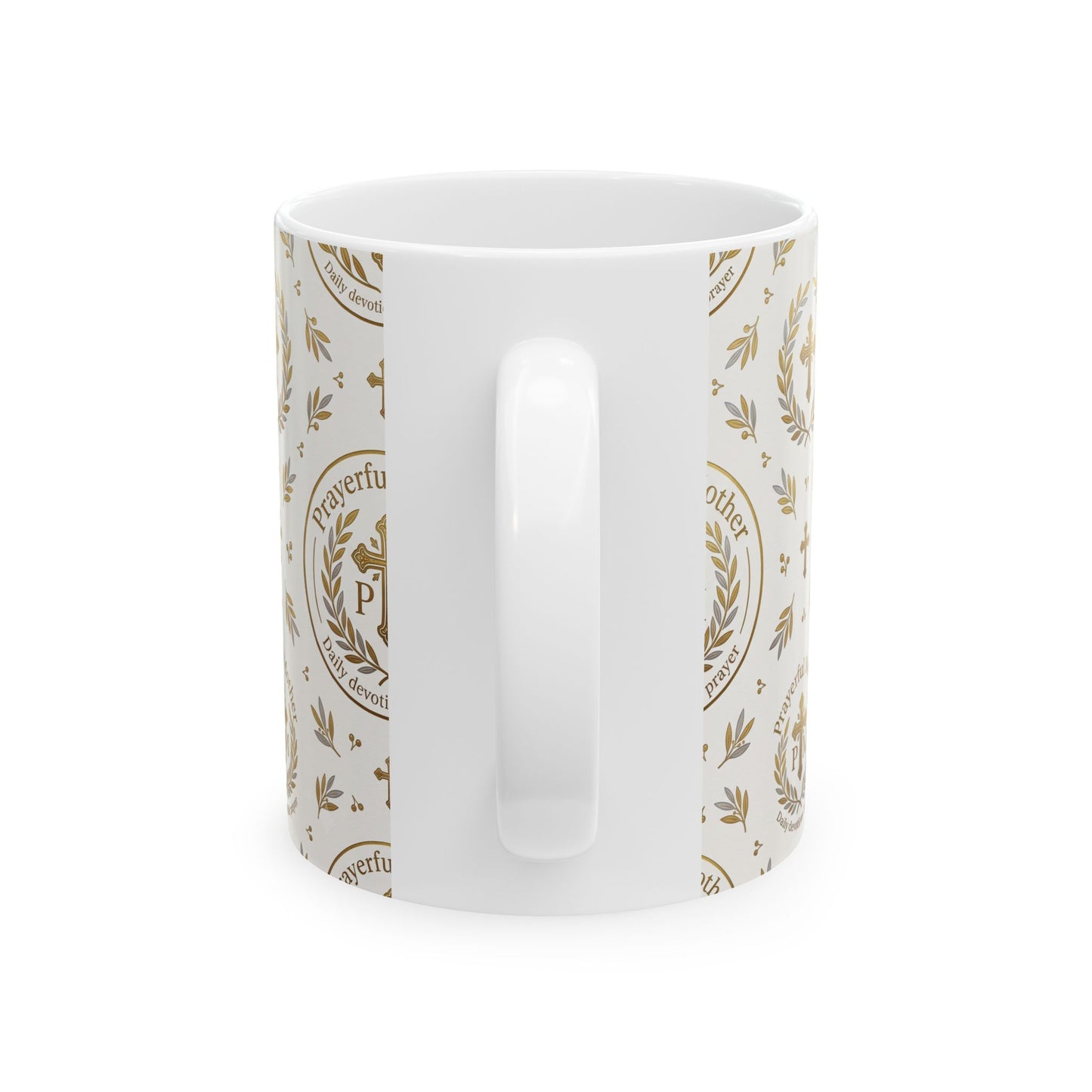 Religious Gold Crest Ceramic Mug (11oz & 15oz) — 'Prayerful Mother' Pattern