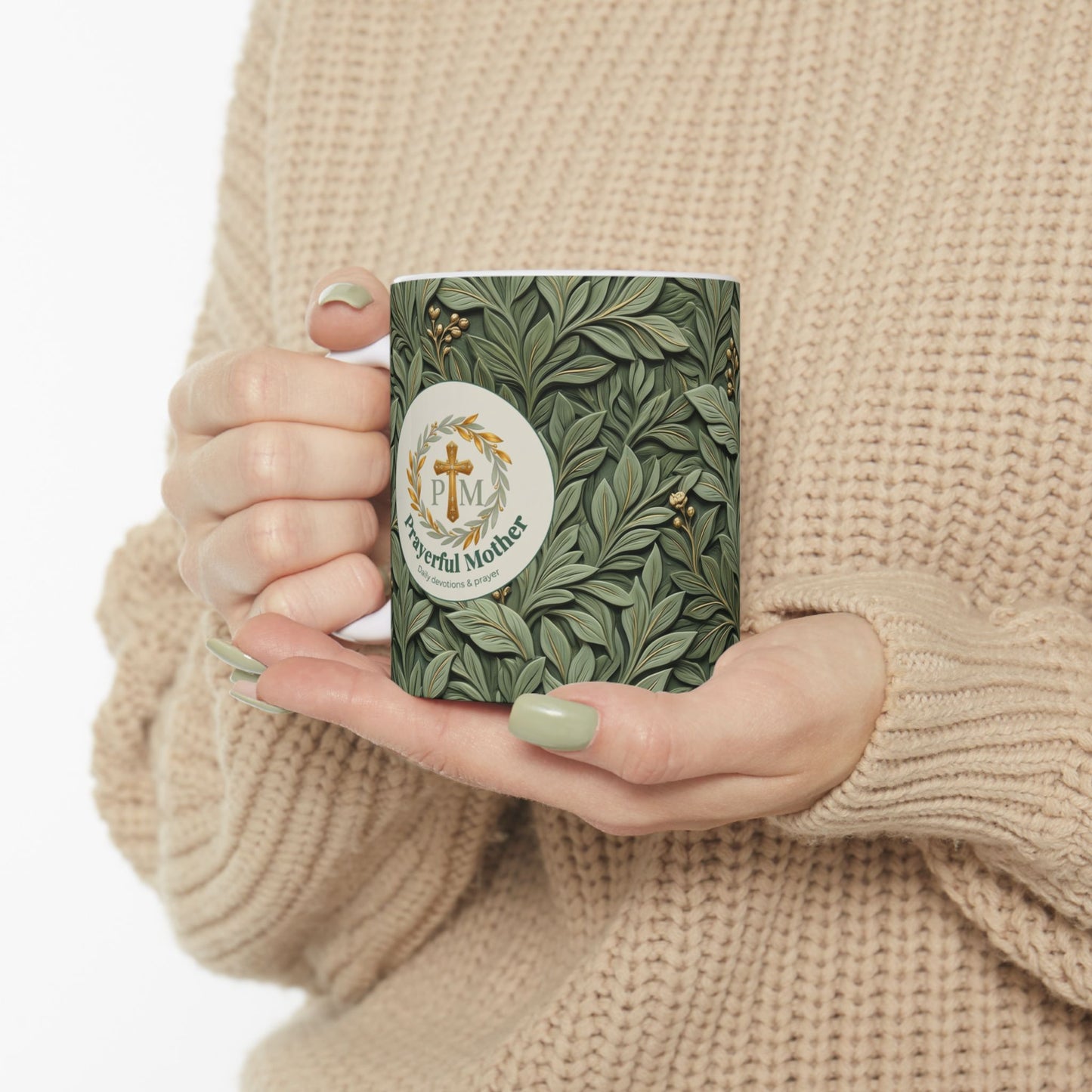 Botanical Leaves Ceramic Mug – Green Foliage Coffee Cup (11oz/15oz)
