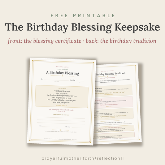 Front and back of the Birthday Blessing keepsake certificate