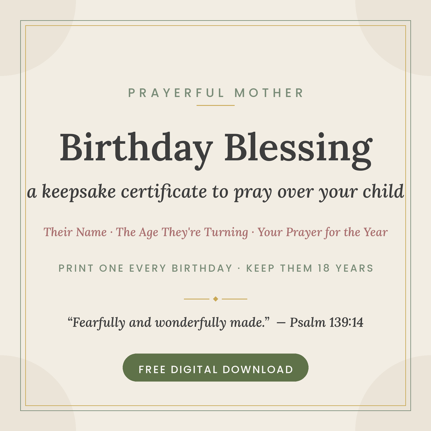 Birthday Blessing Keepsake — free printable certificate cover