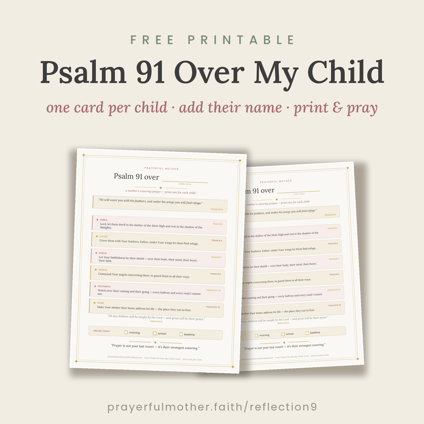 Psalm 91 Over My Child — Free Printable Covering Prayer Card (Print One Per Child)