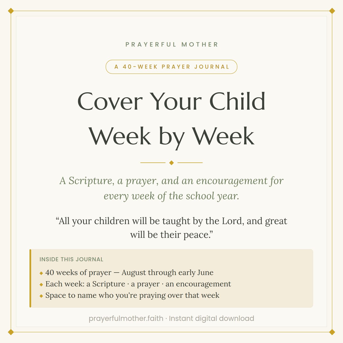Cover Your Child Week by Week — School-Year Weekly Prayer Journal (40 Weeks, Printable)